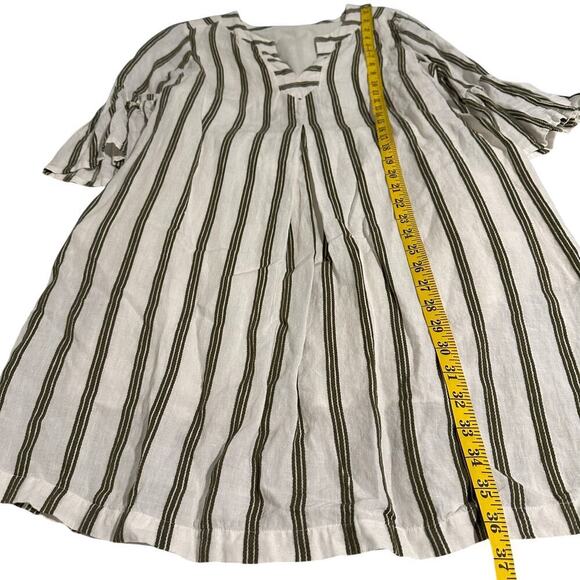 Soft Surroundings Rue Jussieu Linen Tunic Dress Olive Cream Stripe Medium - Picture 6 of 8